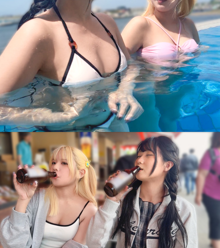 【夏に輝く美尻っ娘×2と酒浴び暴走乱パ】プール旅行を楽しむ童顔キュートな金髪ギャル＆黒髪痴女と3P中出しパーティー開催☆親友だから酒漬けチ●ポも仲良くシェア♪互いの体でオナり合うほど友情深い2人の穴をヌルぐちゃローテハメ食らい！！気づけば8月終盤…夏最後のオカズは水着美女で決まりっしょ！【水着っ子ナンパ】【なぎ いおり】 005